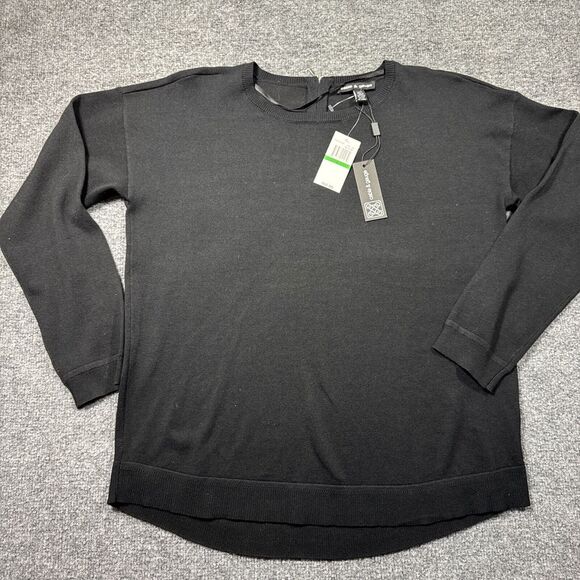 NWT Cable Gauge Women Top Round Neck Long Sleeve Black Light Sweater Sz L Grunge - Picture 2 of 8